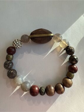 Silpada Multi-Tone Bead & Rhinestone Stretch Bracelet in Brown, Cream, Gray